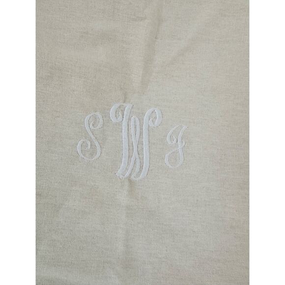 Vintage Pottery Barn Linen Cotton Pillow Shams Ecru Beige embroidered monogram - Picture 3 of 10